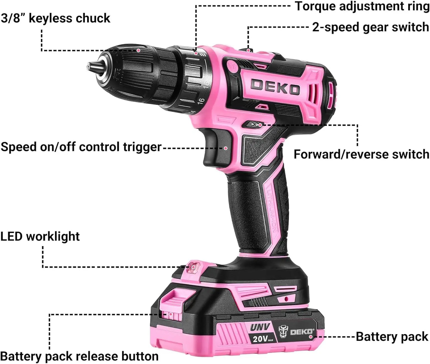 Power Drill Cordless: Pink Cordless Drill 20V