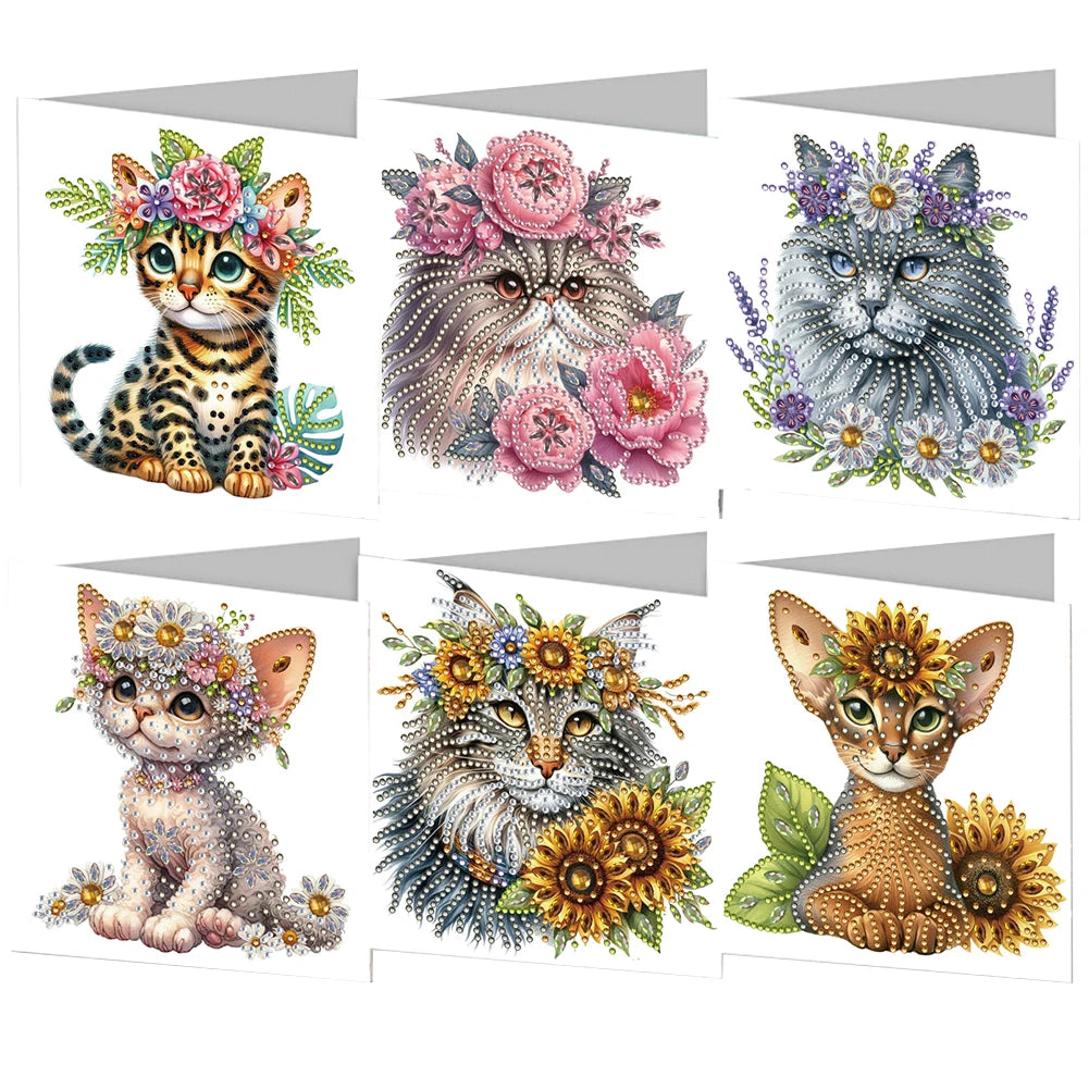 6 Pieces 5D Rhinestone Embroidery Arts Cards Kits Diamond Painting Greeting Thank You Cards for Birthday and Thanksgiving