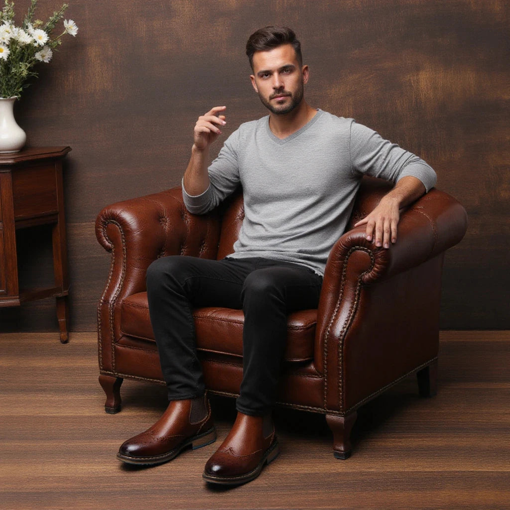 Classical Brogue Chelsea Men Boots Comfortable Fashion Leather Boots for Men