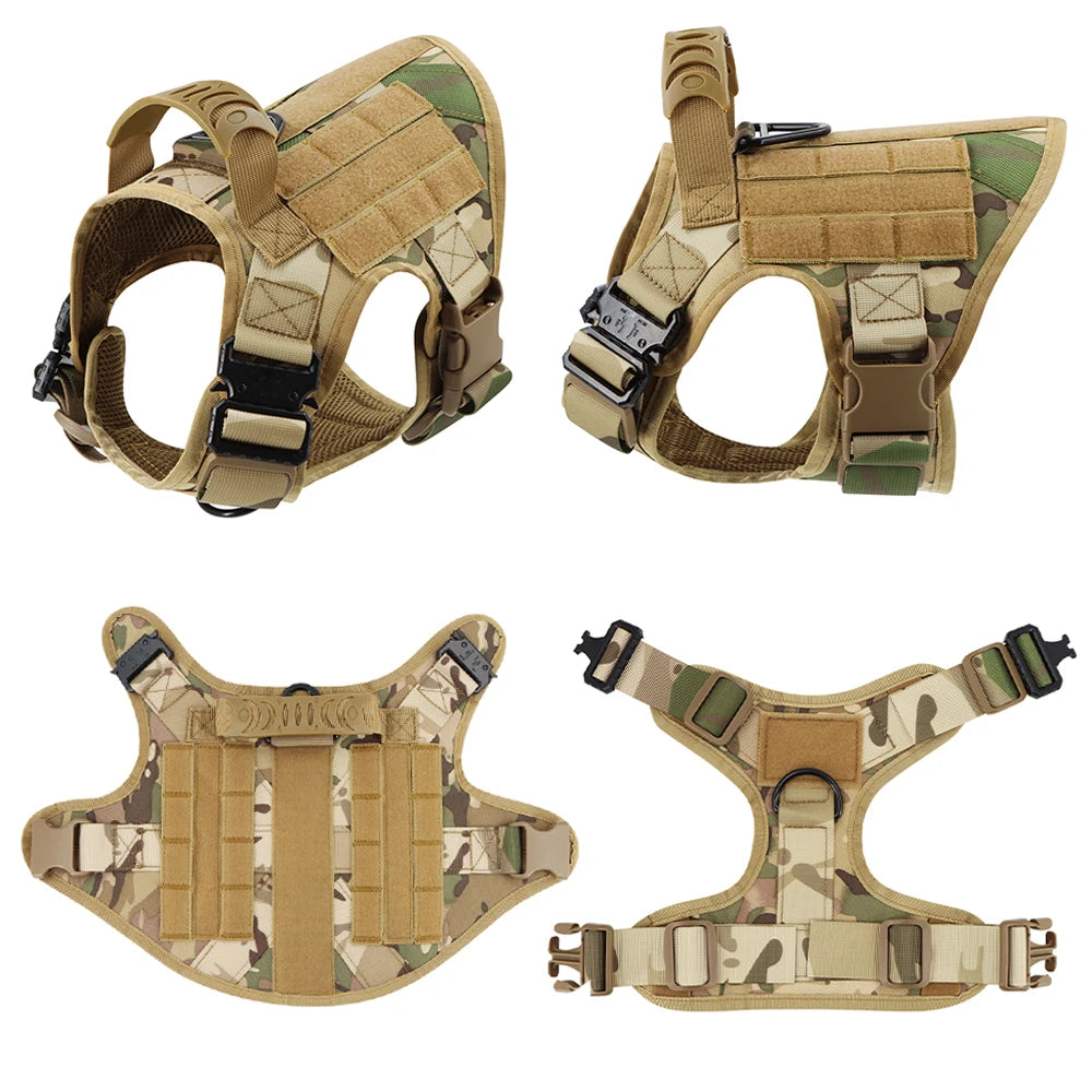 Dog Harness Leash Collar Patches Set for Medium Large Dogs Adjustable Tactical Pet Vest for Training and Walking