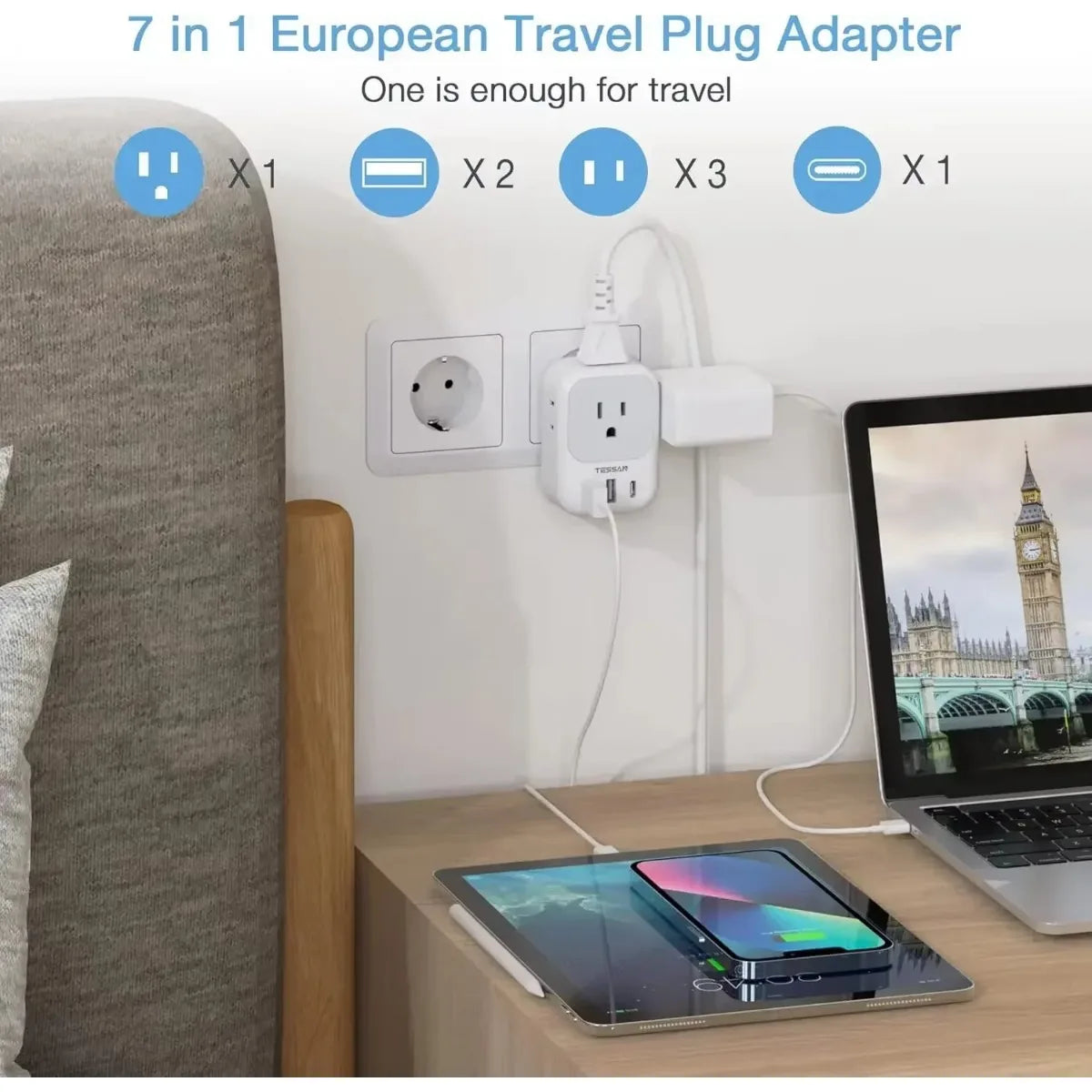 US Plug Power Strip with 4AC Outlet and 3USB Charging Port