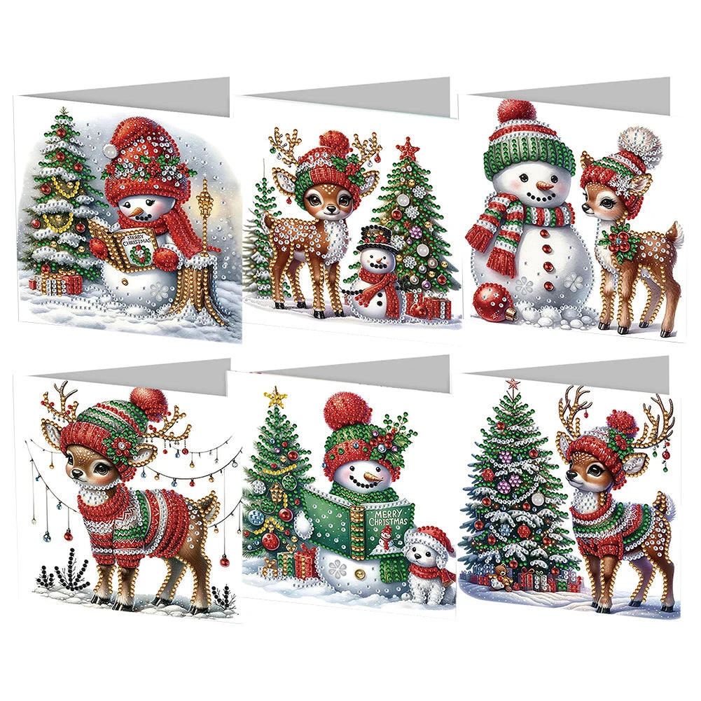4 6 8 12PCS New 2024 Diamond Painting Greeting Cards DIY 5D Christmas Collection Festival Cards for Birthday and Christmas Gift