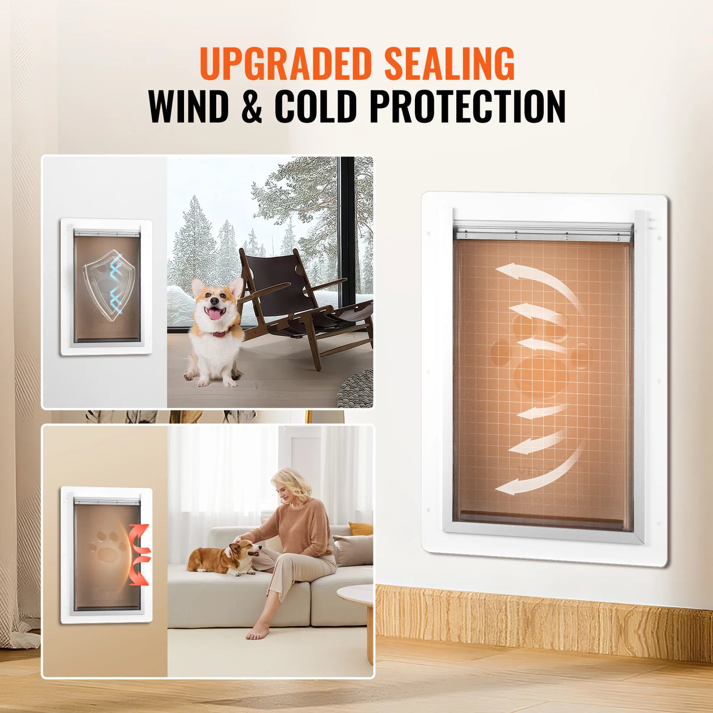 Vevor Pet Door Metal Frame with Lock and Three Flap System Weatherproof Doggy Door Easy to Install for Interior or Exterior Walls