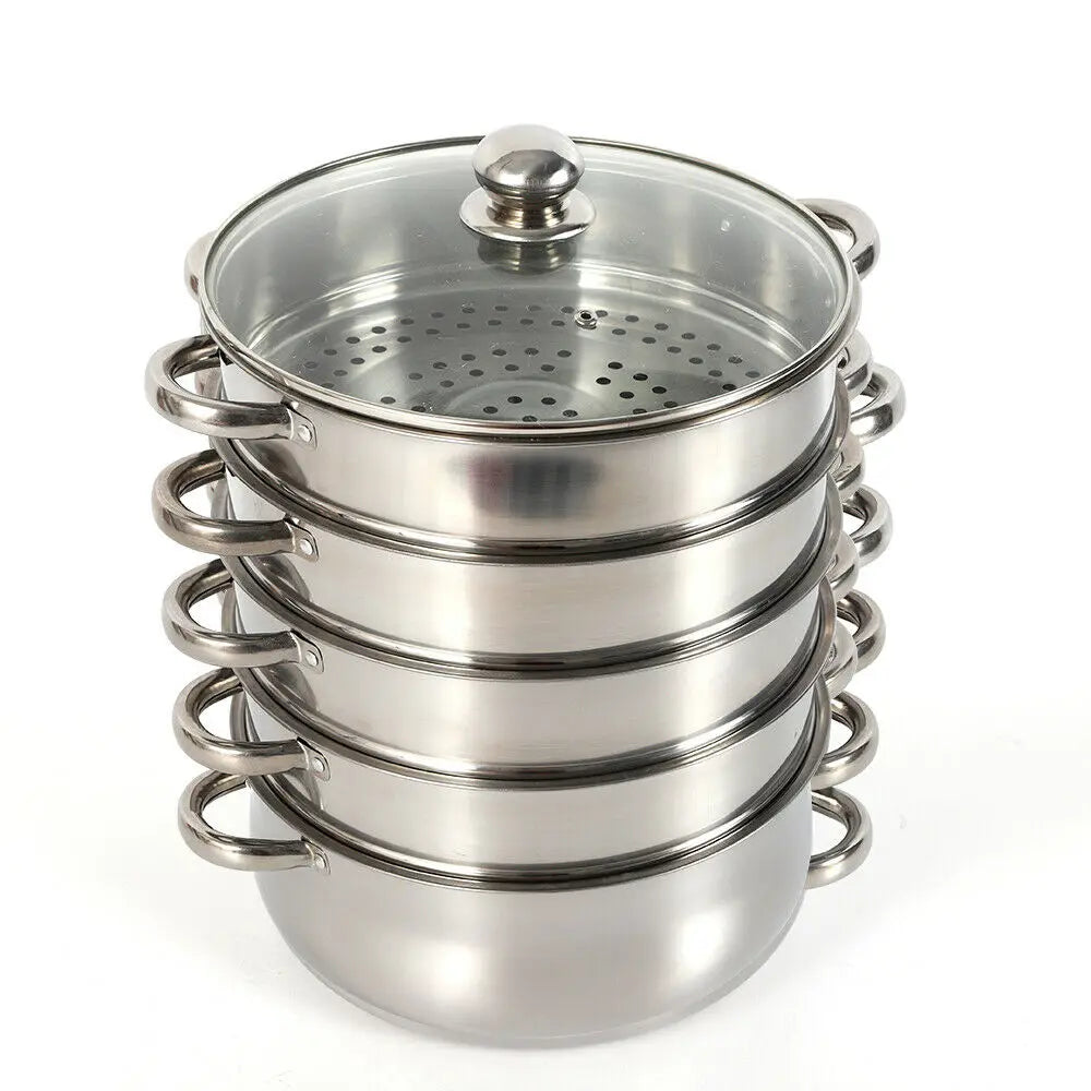 30CM 5 Tier Cook Food Veg Pot Large Stainless Steel Steam Cooker