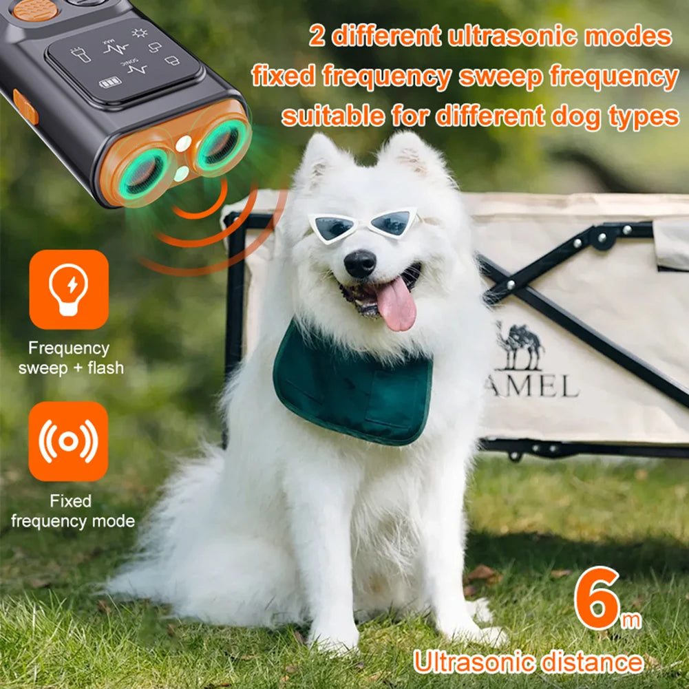Ultrasonic Dog Bark Deterrent Device with LED Flashlight Rechargeable Anti-Barking Device Dog Chaser for Indoor Outdoor Use