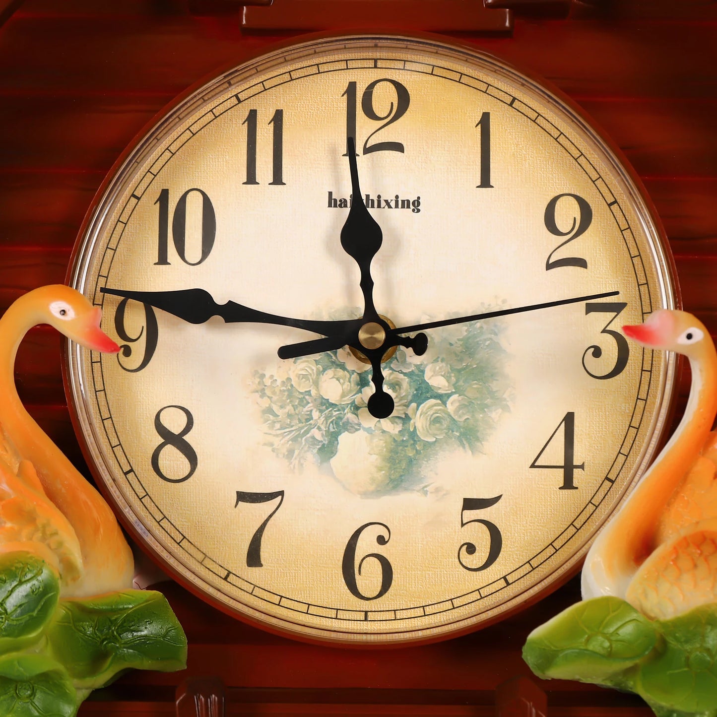 Creative Wall Clock for Living Room Decor Indoor Plastic Reddish-brown