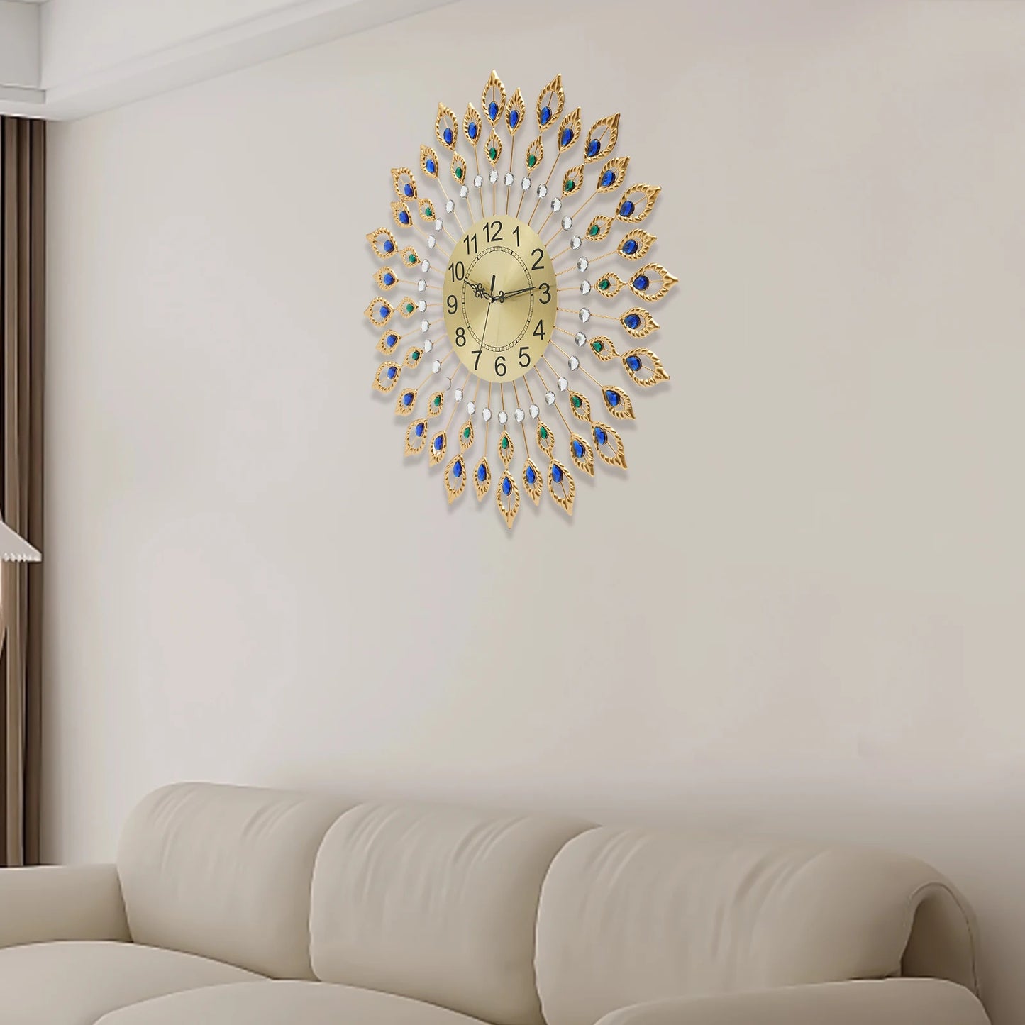Decorative Wall Clock with Peacock Feather Design 24cm