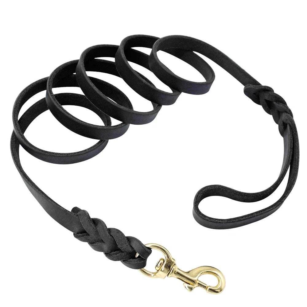 Genuine Leather Braided Dog Leash for Medium and Large Dogs