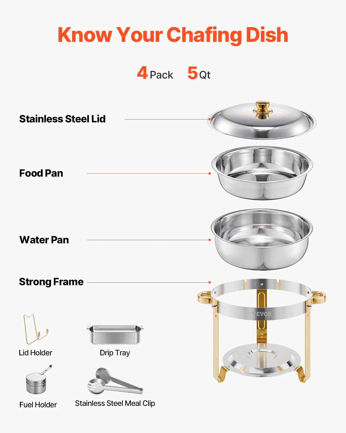 SucceBuy 4 Pack Chafing Dish Buffet Stainless Steel Warmer