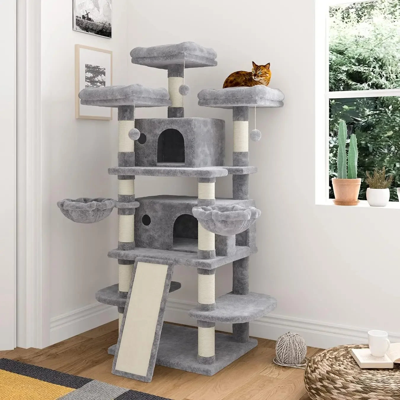 68 Inches Multi Level Large Cat Tree Tower with Condo Plush Perches and Sisal Scratching Posts