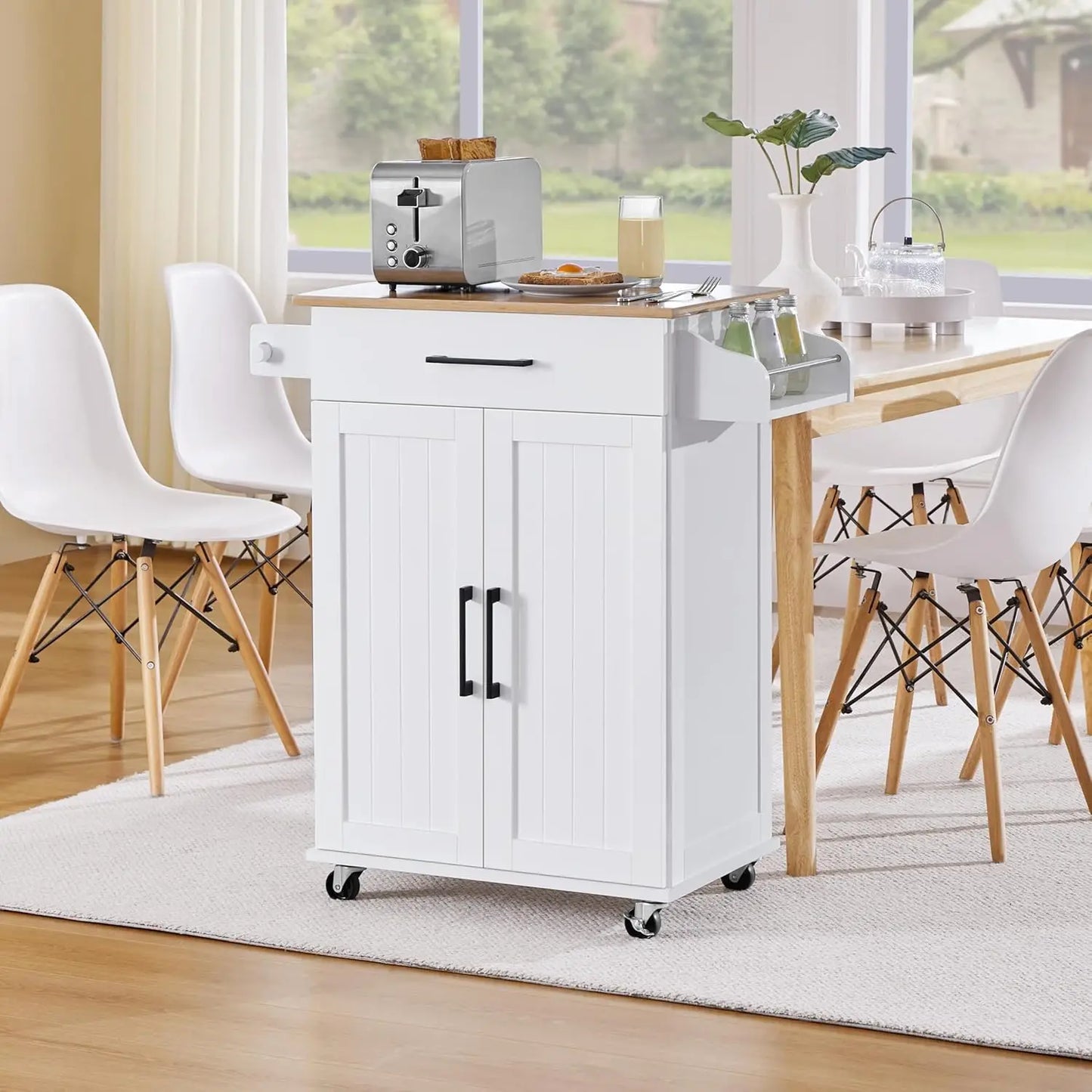 Bamboo Top Rolling Kitchen Cart by Unknown Brand with Storage