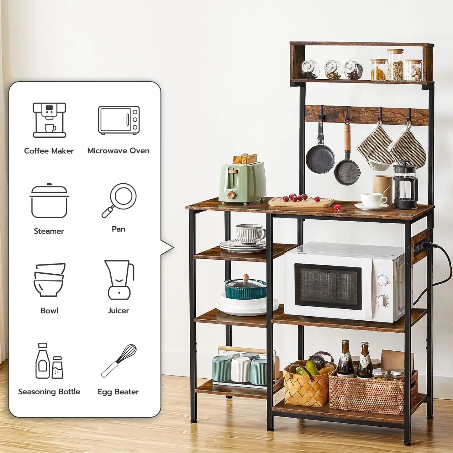 Bakers Rack with Power Outlet 35.4 Inches Microwave Stand