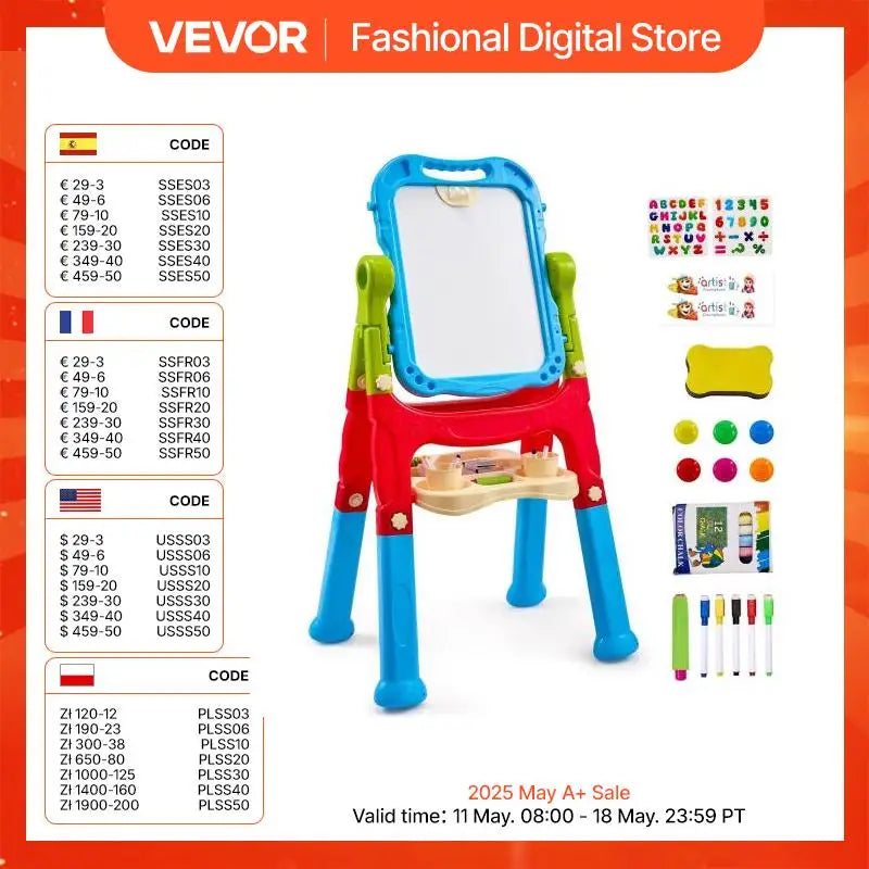 Vevor Children Magnetic Drawing Board with Chalkboard Art Easel Colorful Graffiti Drawing Toys Gift for Kids