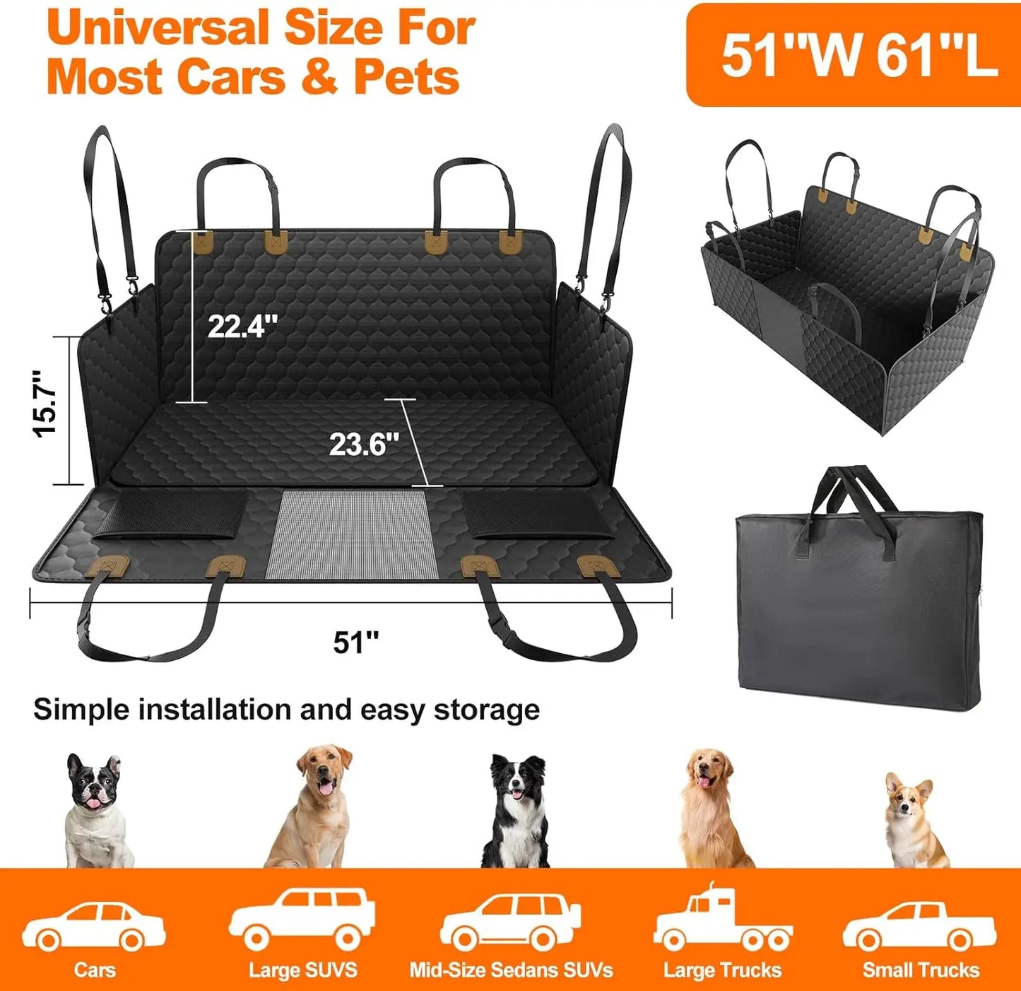 Waterproof Pet Travel Accessories Foldable Dog Car Seat Safety Hammock Trunk Mat Car Rear Back Seat Protector