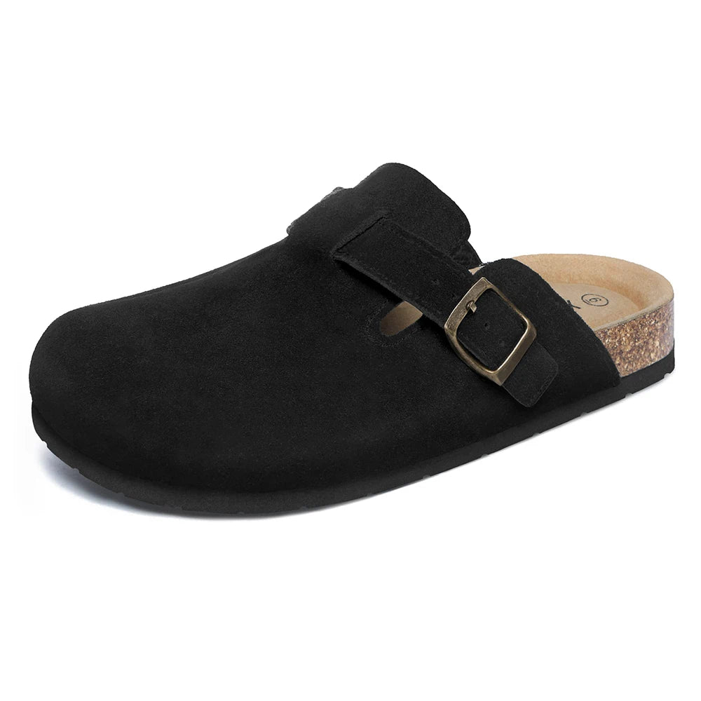 Women's Suede Clogs Shoes Adjustable Buckle Slip On Slippers