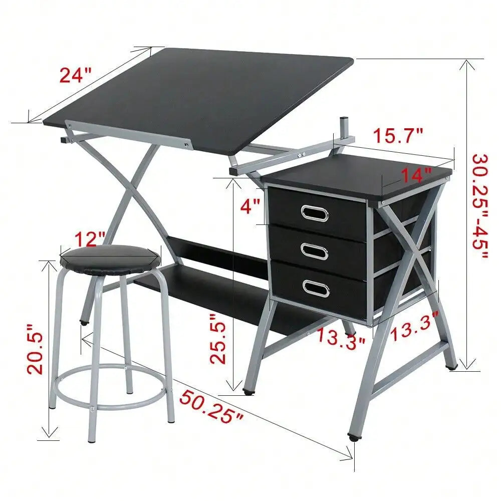 MDF Drafting Table Drawing Desk Art Hobby Folding Adjustable