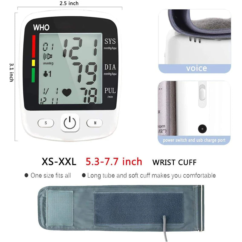 Rechargeable Wrist Blood Pressure Monitor with LCD Display