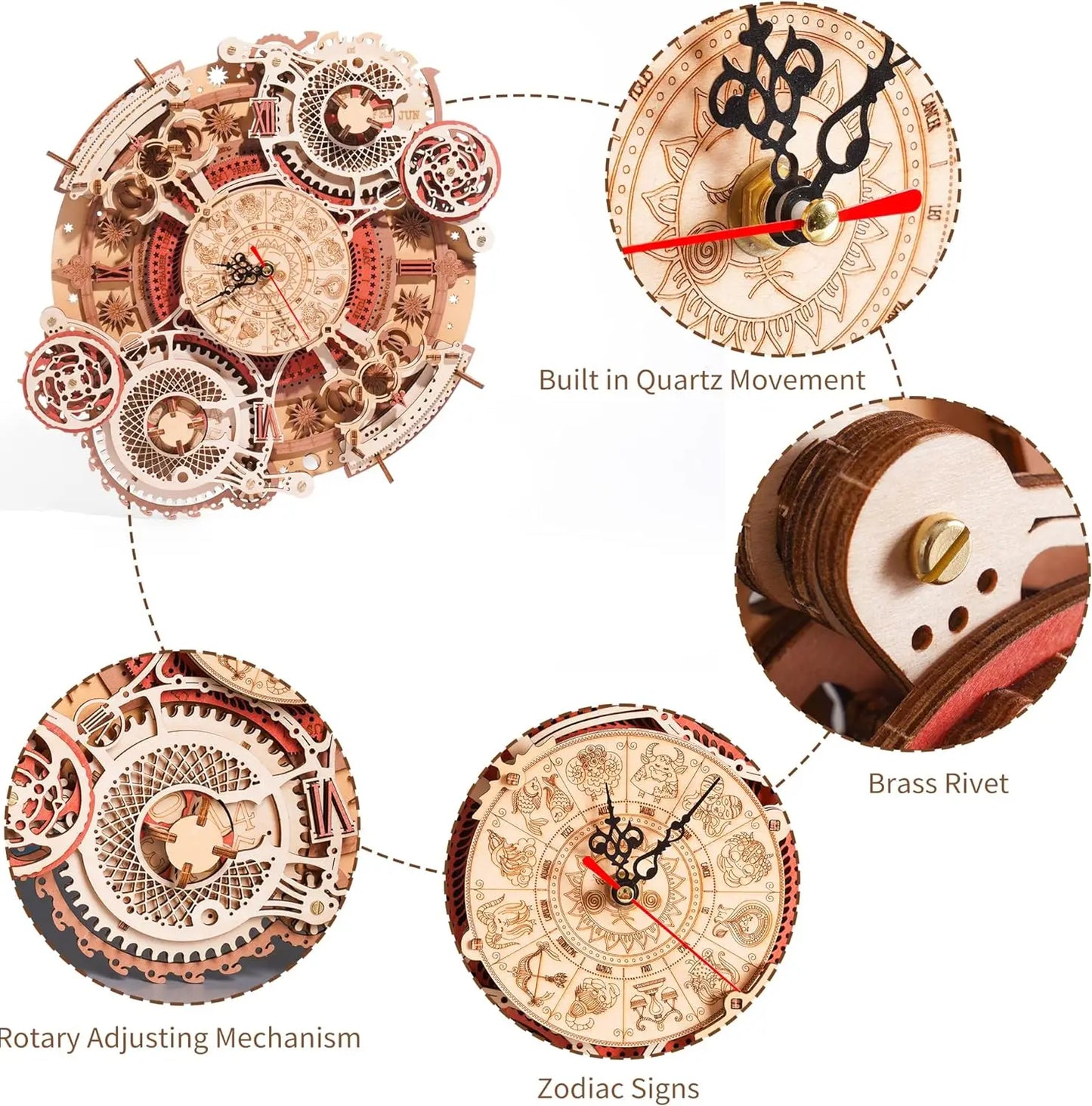 Robotime 3D Wooden Puzzles Steampunk Clock Kit DIY Mechanical Wall Quartz Clock for Adults