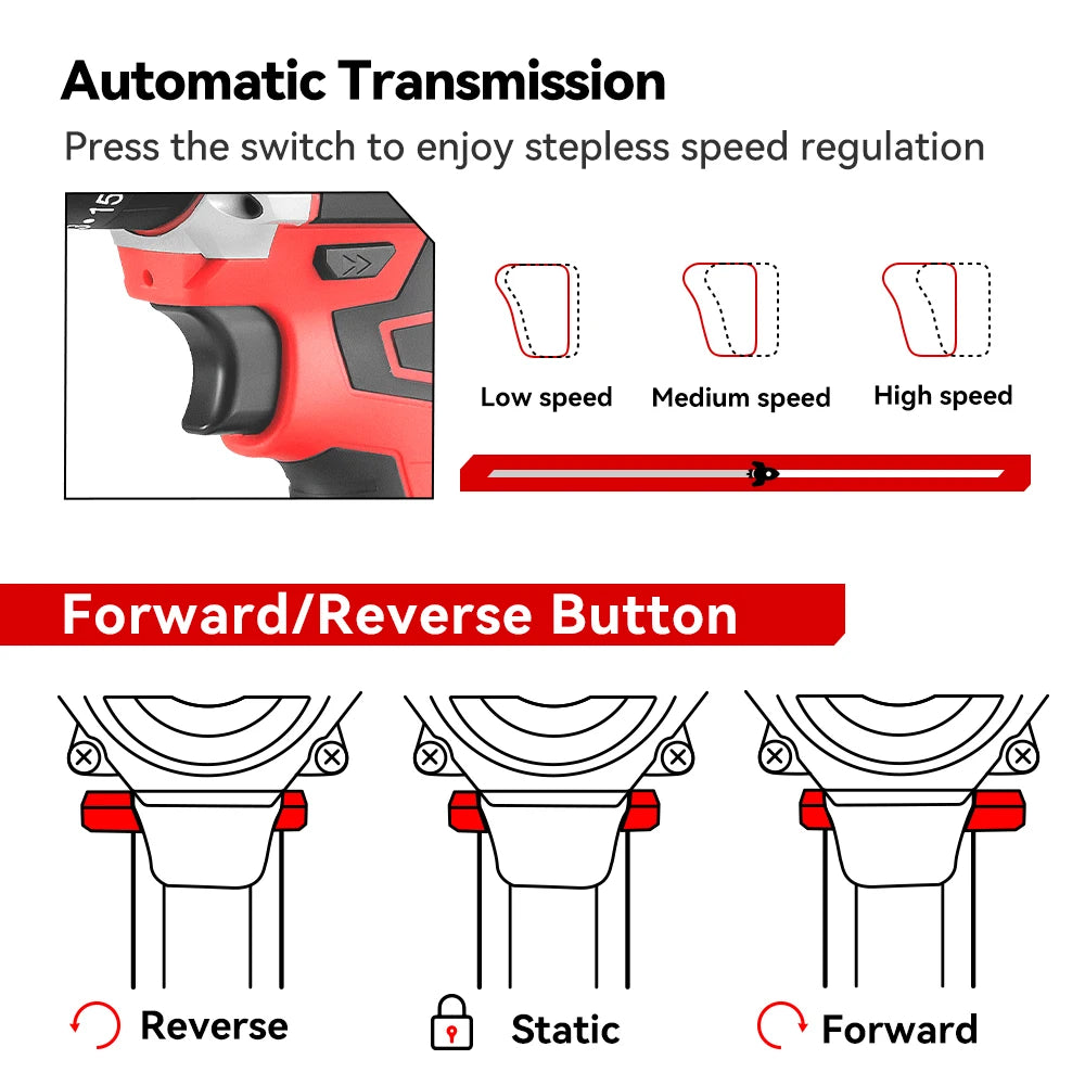 Onevan 10mm Cordless Electric Drill Driver Rechargeable Impact Hammer Drill for Makita Battery Pin