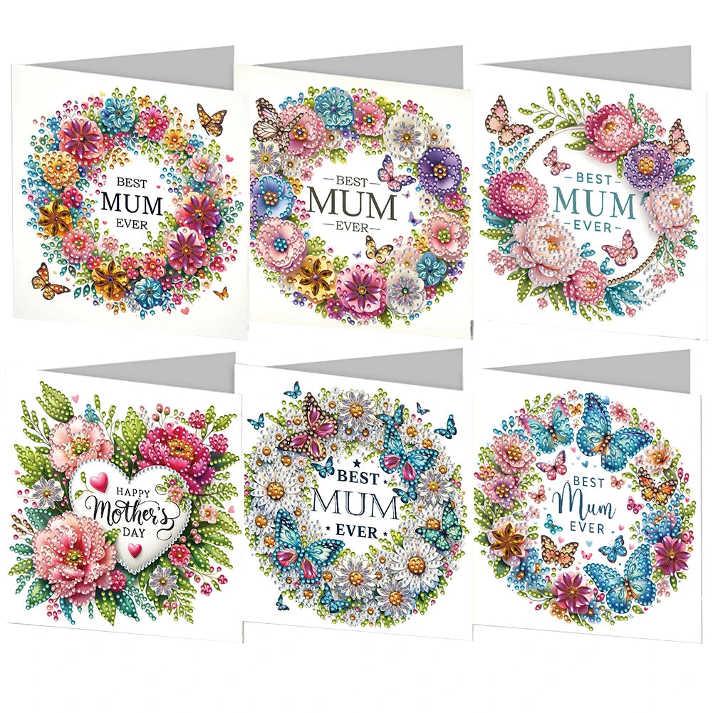 6 Pieces 5D Rhinestone Embroidery Arts Cards Kits Diamond Painting Greeting Thank You Cards for Birthday and Thanksgiving