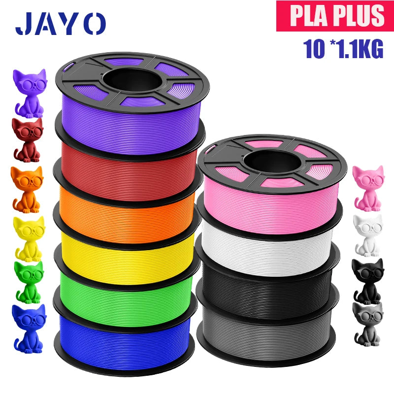 JAYO PLA Plus Filament 1.75mm 10 Rolls Set Non Toxic 3D Printing Refills Smooth No Bubbles Multiple Colors Optional