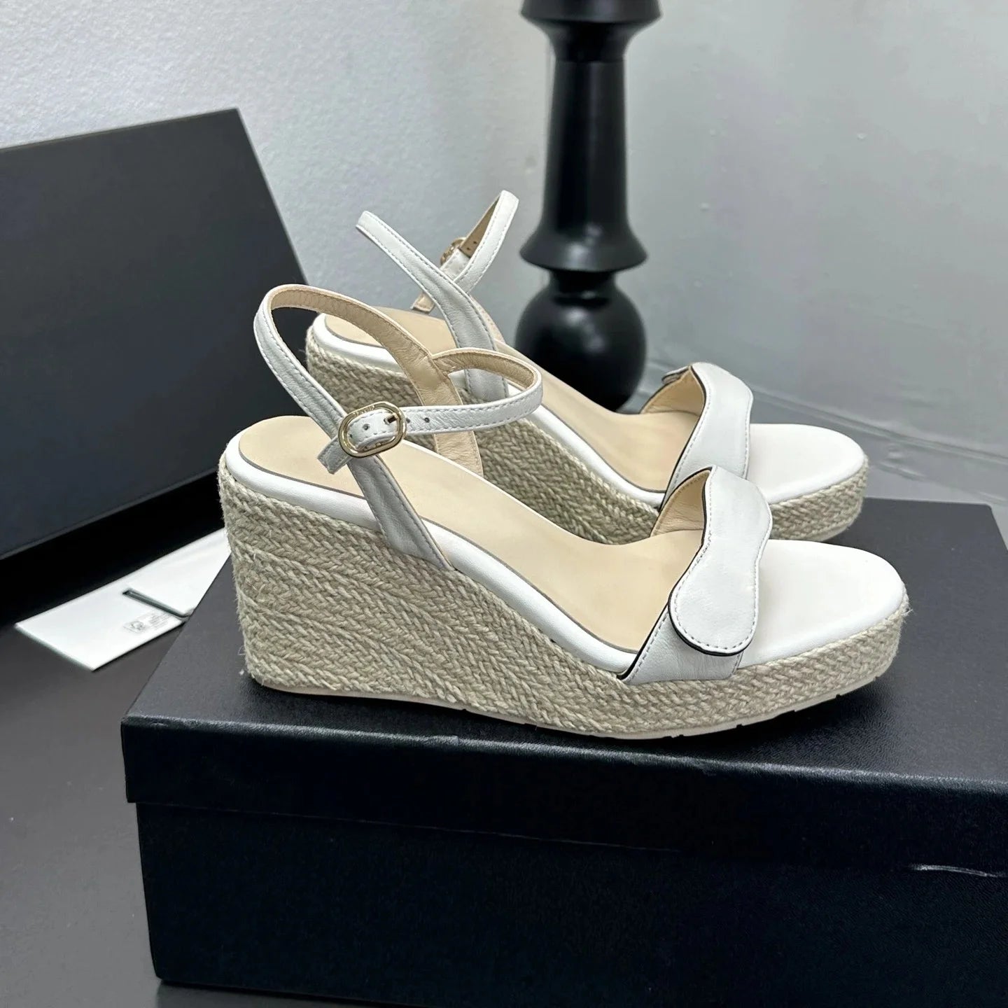 Women Genuine Leather High Heel Wedge Sandals Flat Platform Espadrilles Designer Shoes