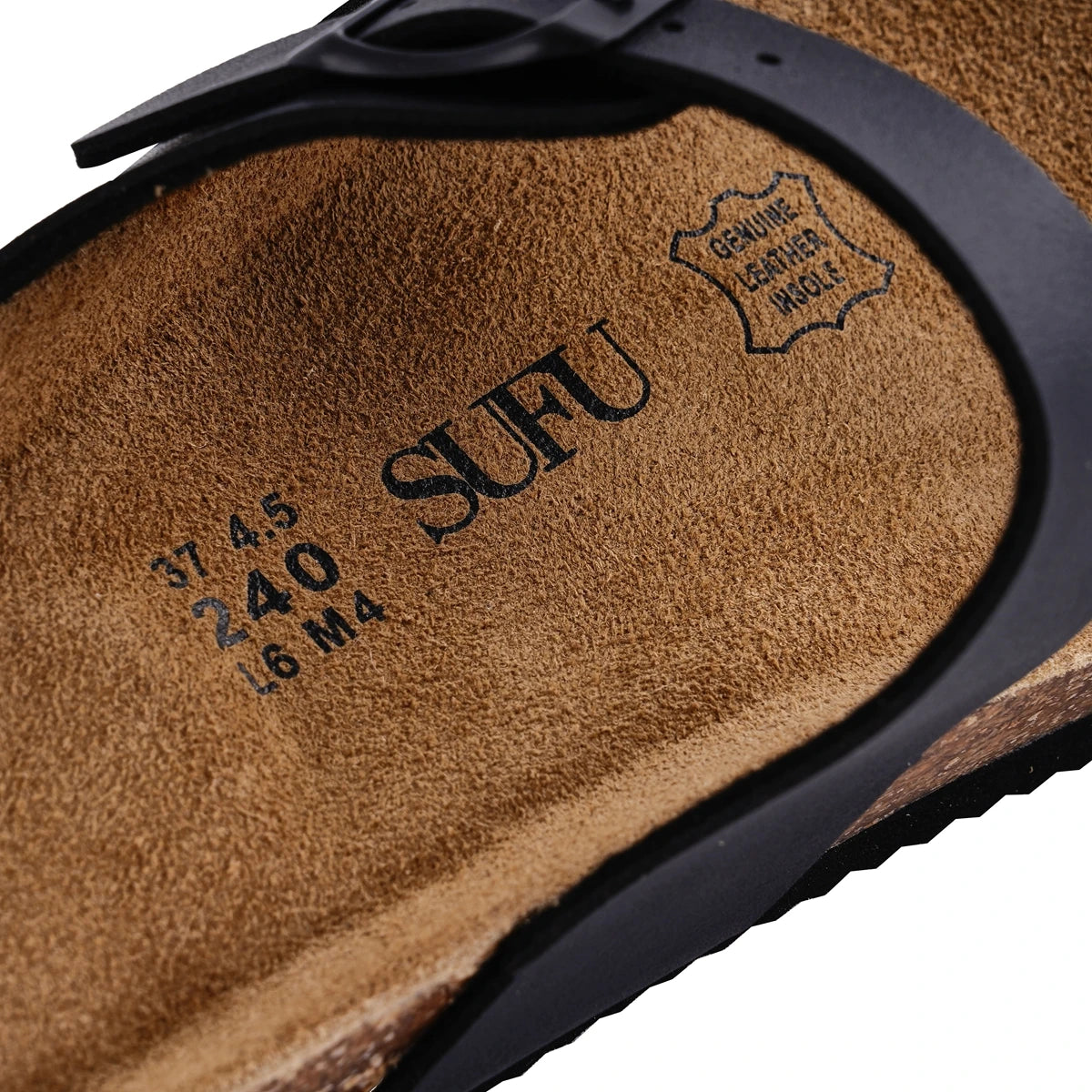SUFU Summer Cork Sandals Women's Leather Clogs Slippers Black with Classic Buckle Slides Casual Footwear