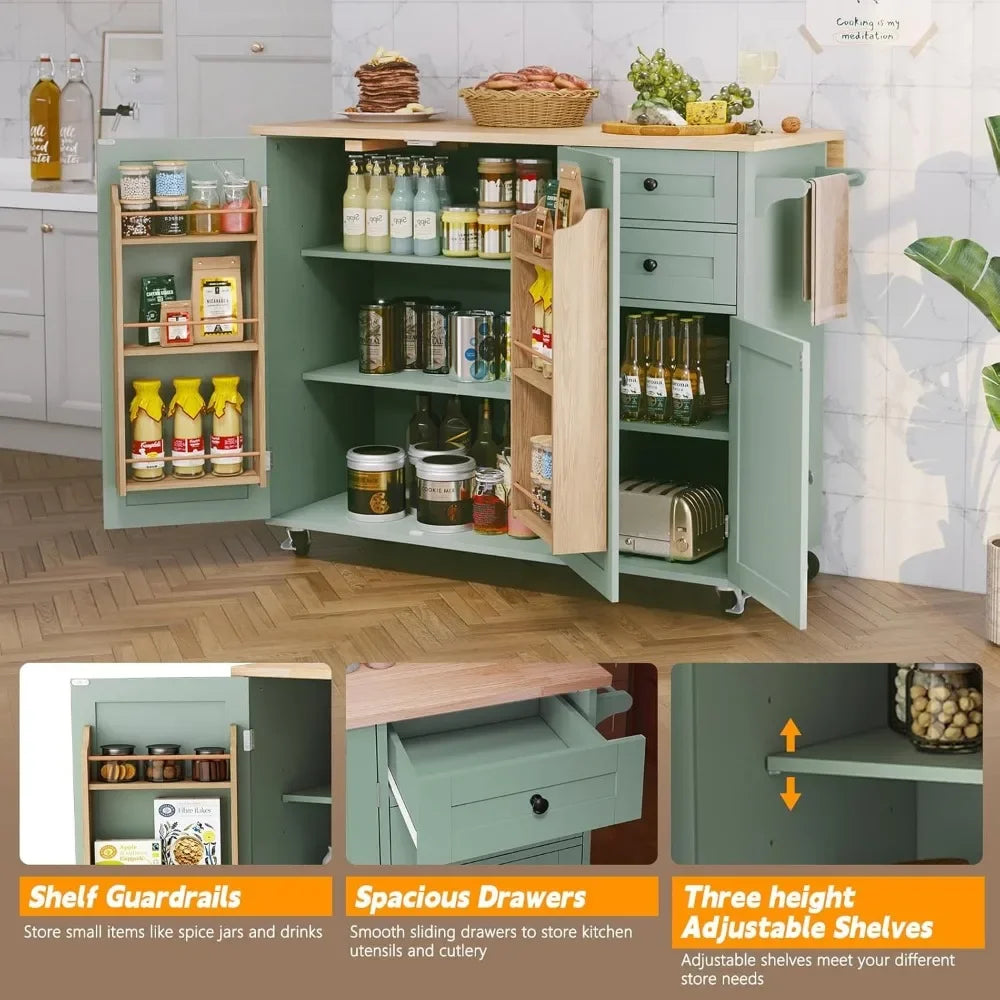 ANGDUO Modern Rolling Kitchen Island with Storage and Drop-Leaf