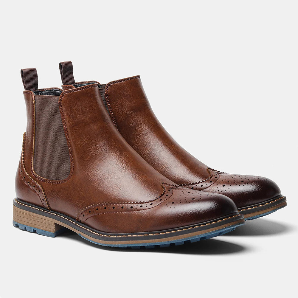 Classical Brogue Chelsea Men Boots Comfortable Fashion Leather Boots for Men