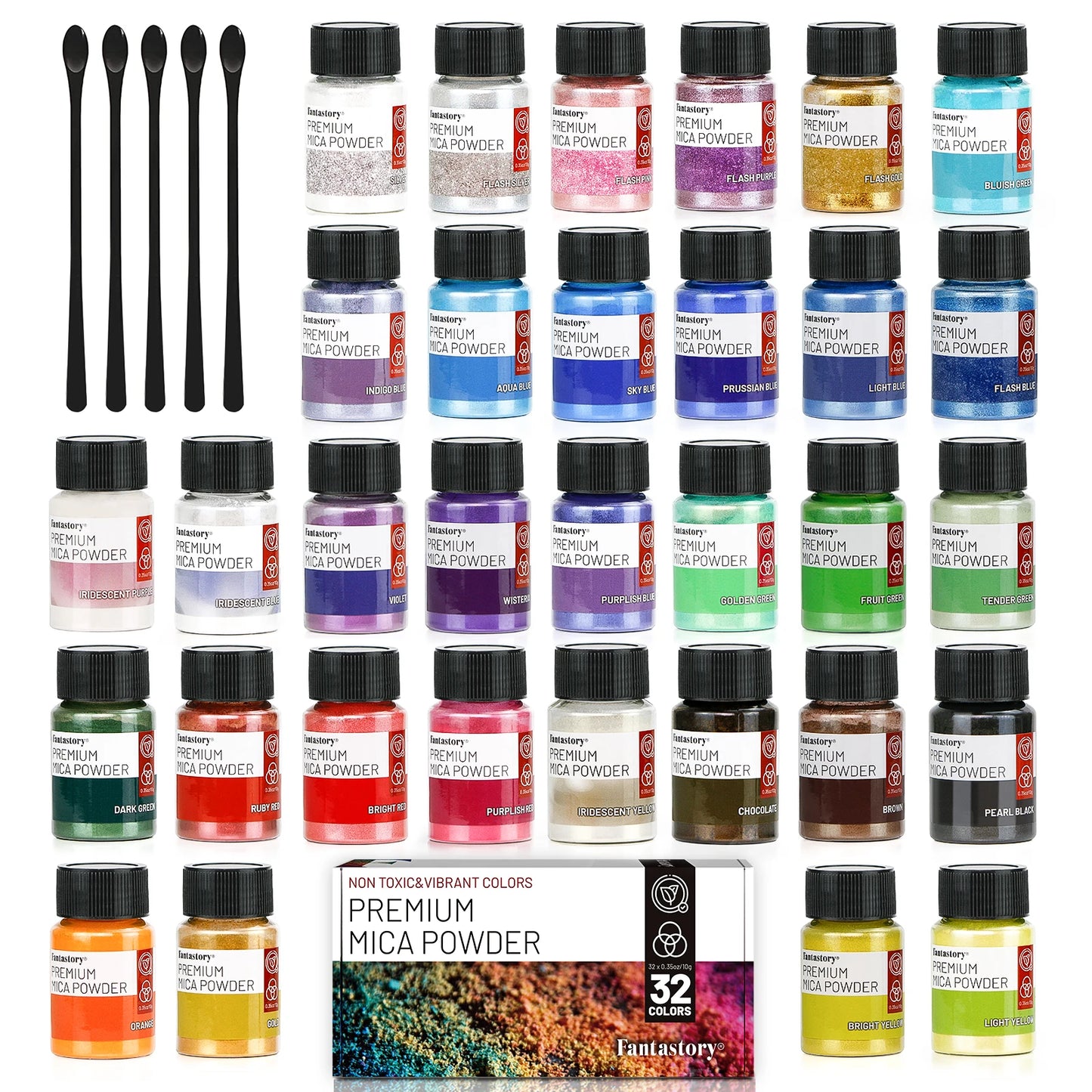 32 Colors Mica Powder Glitter Powder for Craft Supplies 0.35oz
