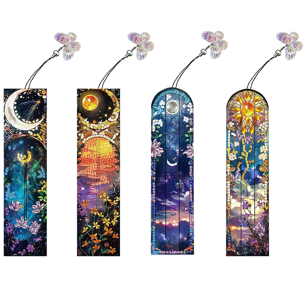 4Pcs Special Shape Santa Claus Elk Diamond Painting Bookmark 5D DIY Diamond Art Kit with Pendant