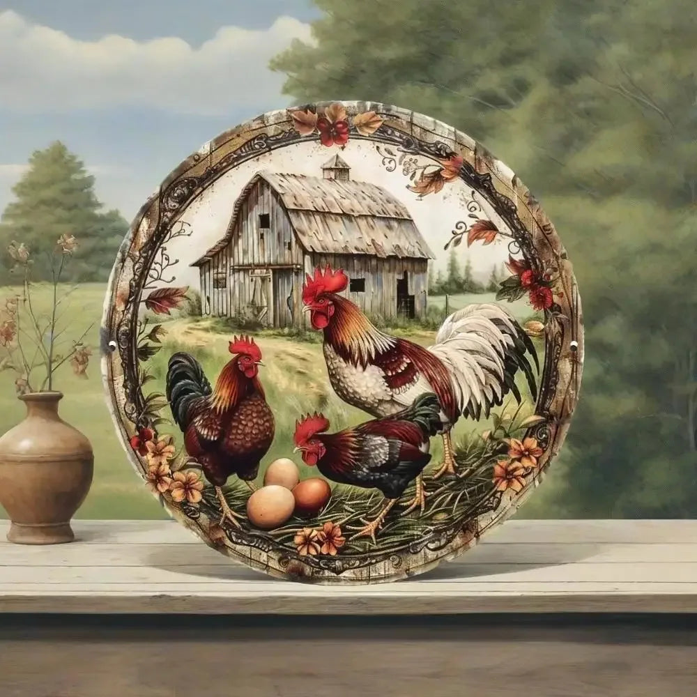 Farmhouse Chicken Metal Art Rustic Sign for Indoor and Outdoor