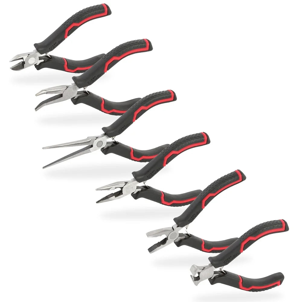 6 Piece Mini Pliers Set Precision Machined Spring Loaded Grip Ideal for Jewelry Making Crafting and DIY Projects Durable Carbon Steel Tools