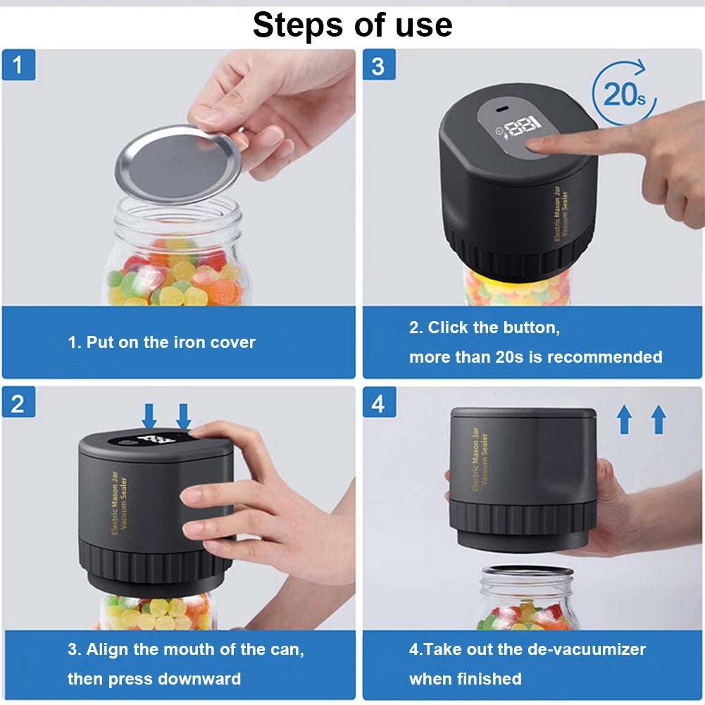 New Automatic Mason Jar Vacuum Sealer Kit Electric Cordless Vacuum Sealing Machine for Wide Mouth Jars