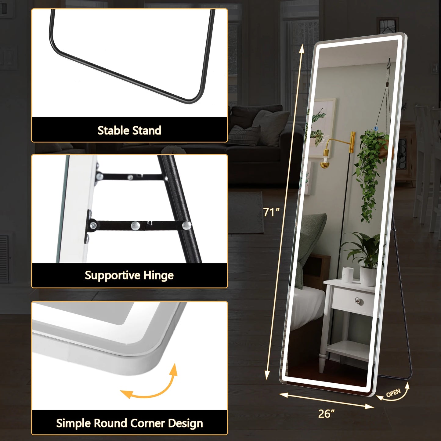 JHK Full Body Wall Mirror 59 Inch by 16 Inch or 64 Inch by 21 Inch Standing or Wall Hanging with Aluminum Alloy Frame for Bedroom and Cloakroom Decoration