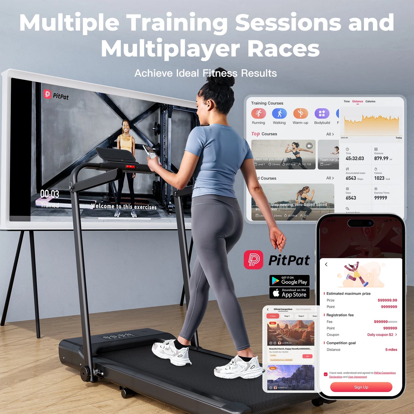 3 in 1 Superun Foldable Walking Pad with Handle 3.0 HP Treadmill 9 Percent Incline Max 300 Pounds