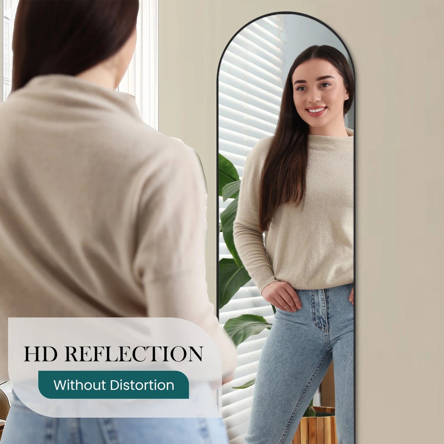 JHK Full Body Wall Mirror 59 Inch by 16 Inch or 64 Inch by 21 Inch Standing or Wall Hanging with Aluminum Alloy Frame for Bedroom and Cloakroom Decoration