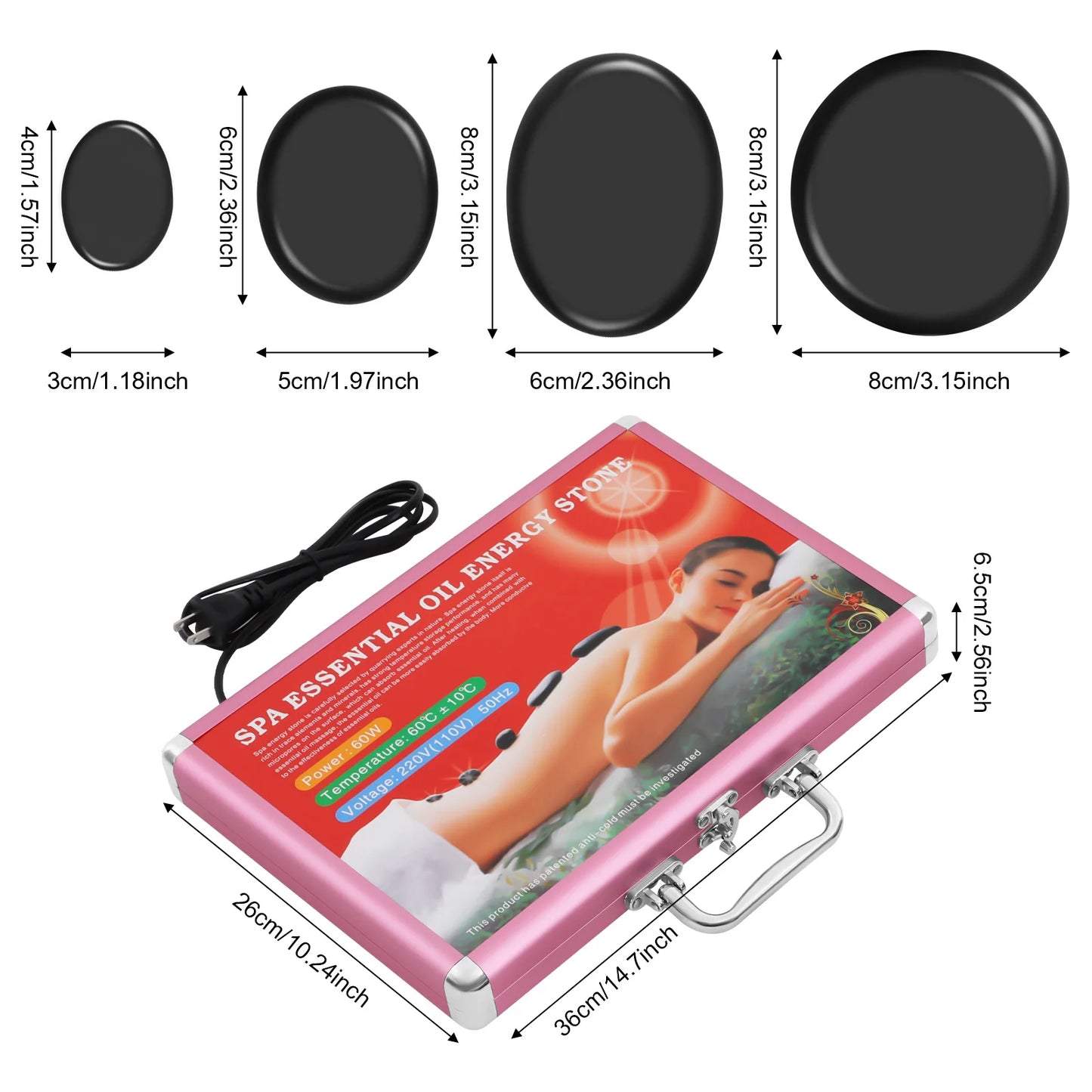 Basalt Massage Stones Heater Box Set for Muscle Relaxation Stress and Tension Relief