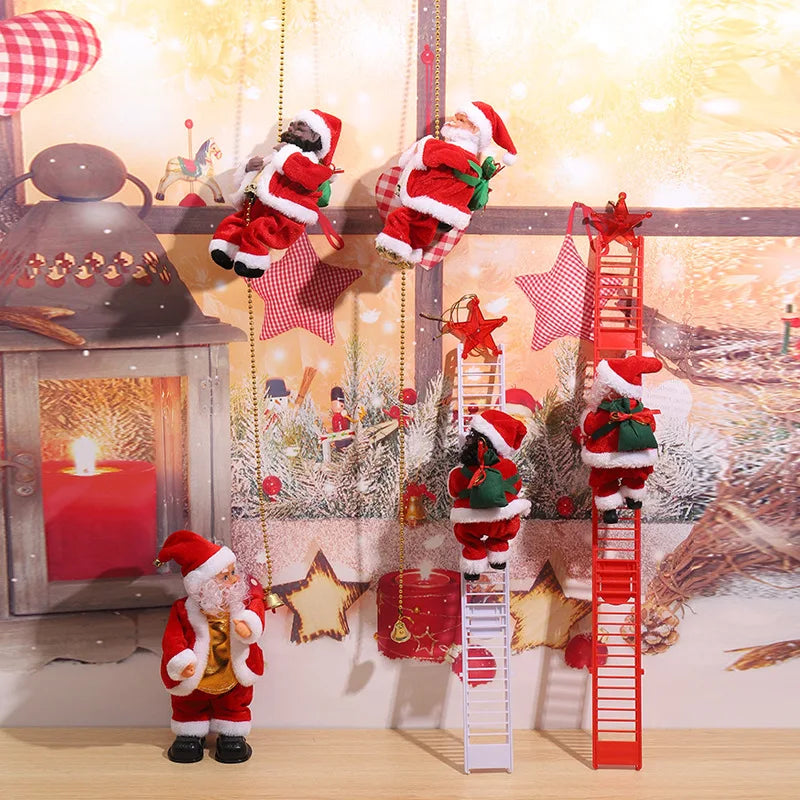 Christmas Decoration Electric Ladder Climbing Rope Santa Claus Gift Black Ladder Pendant