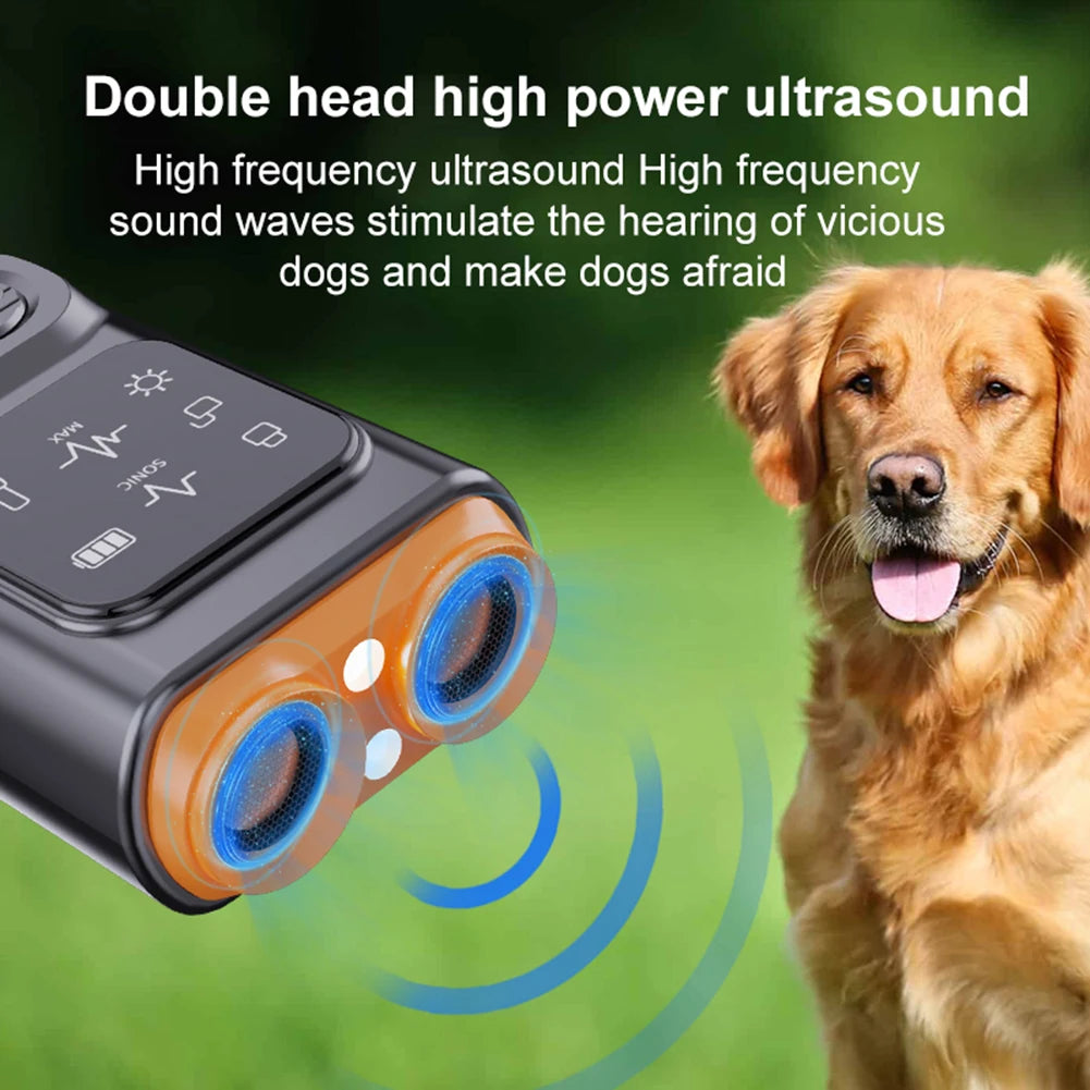 Ultrasonic Dog Bark Deterrent Device with LED Flashlight Rechargeable Anti-Barking Device Dog Chaser for Indoor Outdoor Use