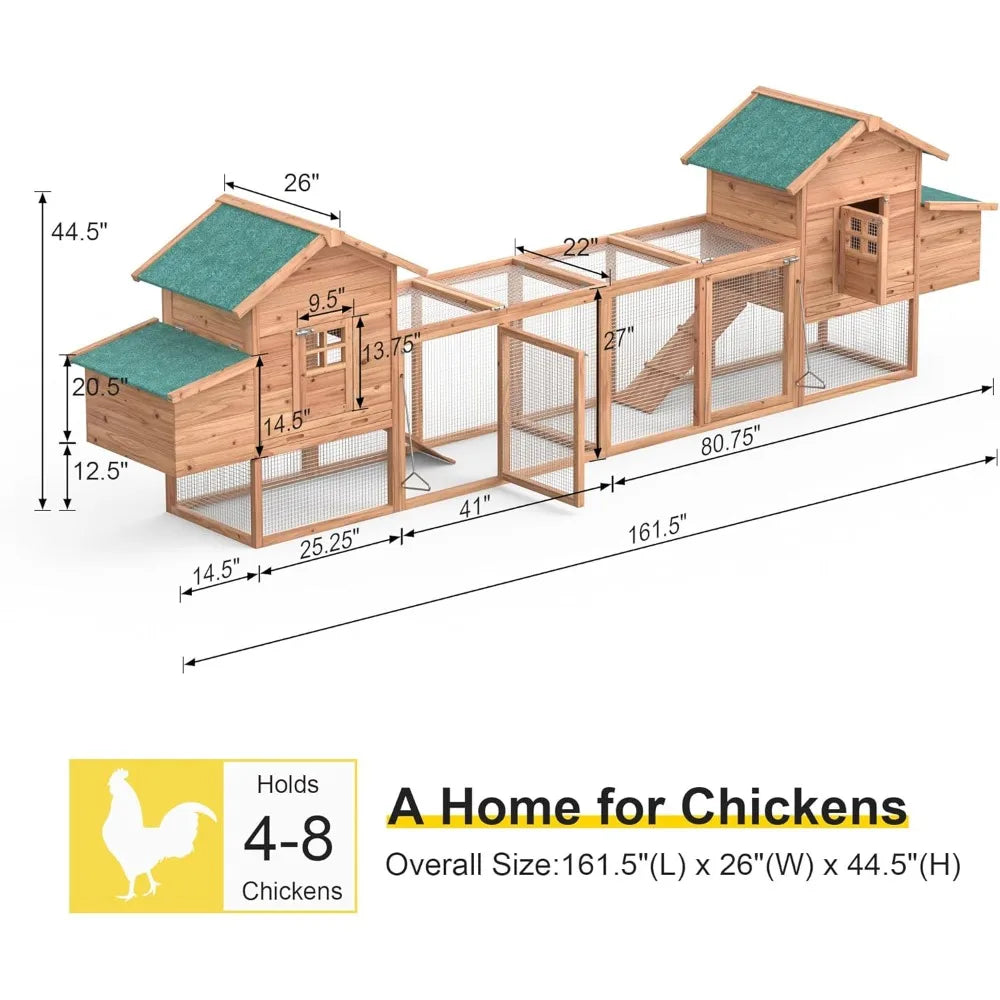 Outdoor Chicken Coop for 4 to 8 Chickens Wooden Hen Rabbit House Poultry Pet Hutch Run Cage with Waterproof Asphalt Roof Ramp and Nesting Box