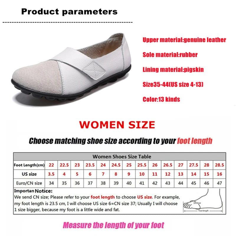 Woizgic Women's Genuine Leather Soft Flats Loafers Moccasin Boat Shoes with Hook and Loop Closure Big Size 42 43 44
