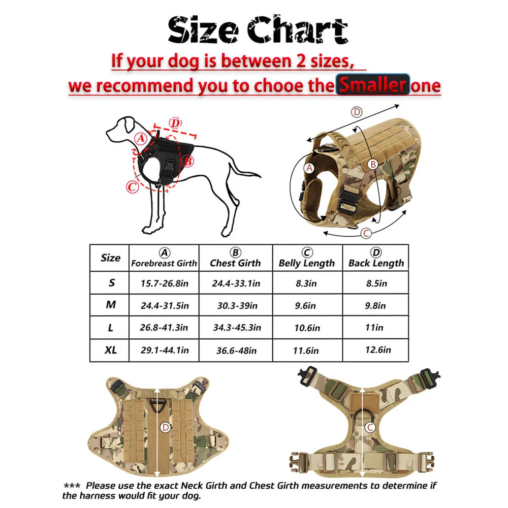 Dog Harness Leash Collar Patches Set for Medium Large Dogs Adjustable Tactical Pet Vest for Training and Walking