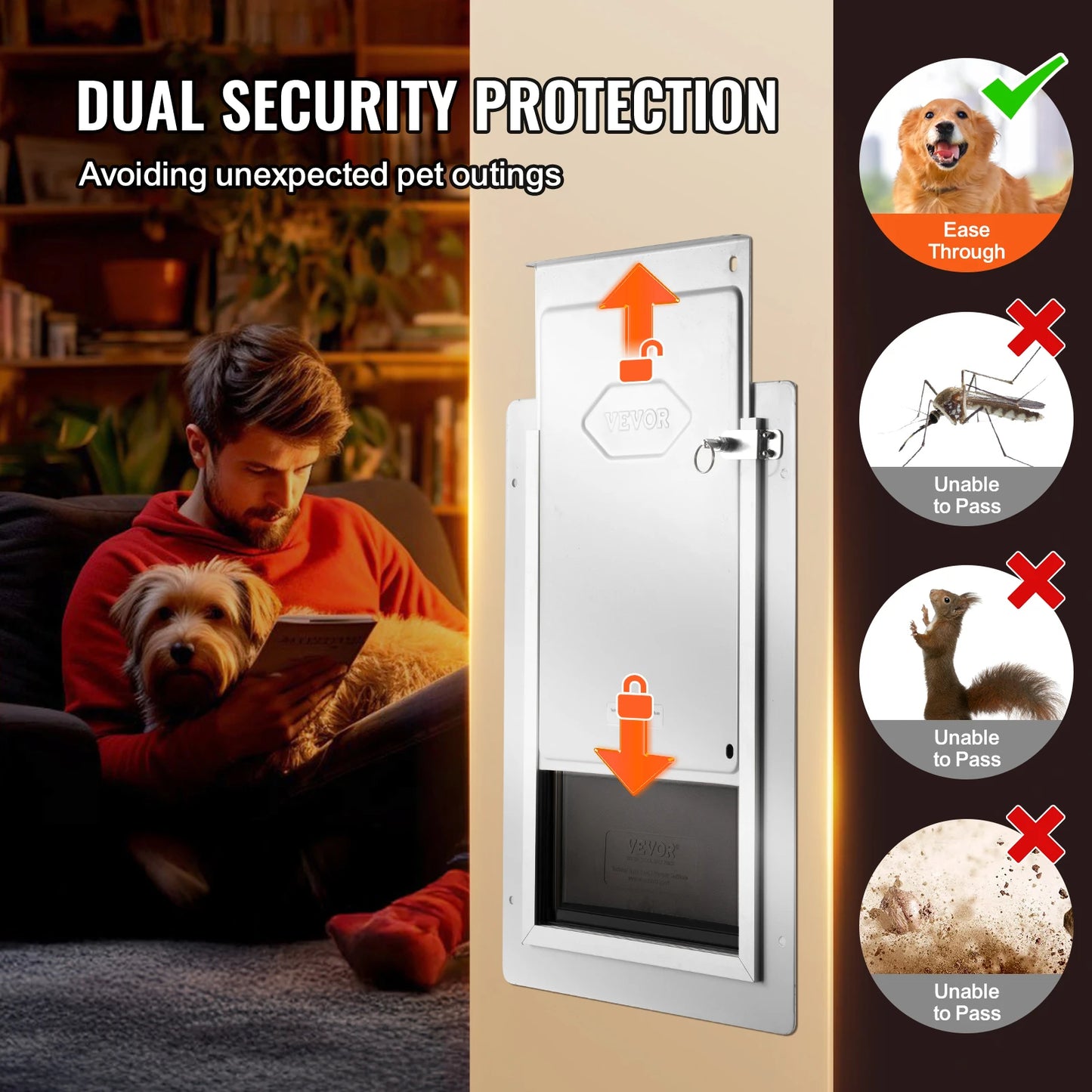 Vevor Pet Door Metal Frame with Lock and Three Flap System Weatherproof Doggy Door Easy to Install for Interior or Exterior Walls