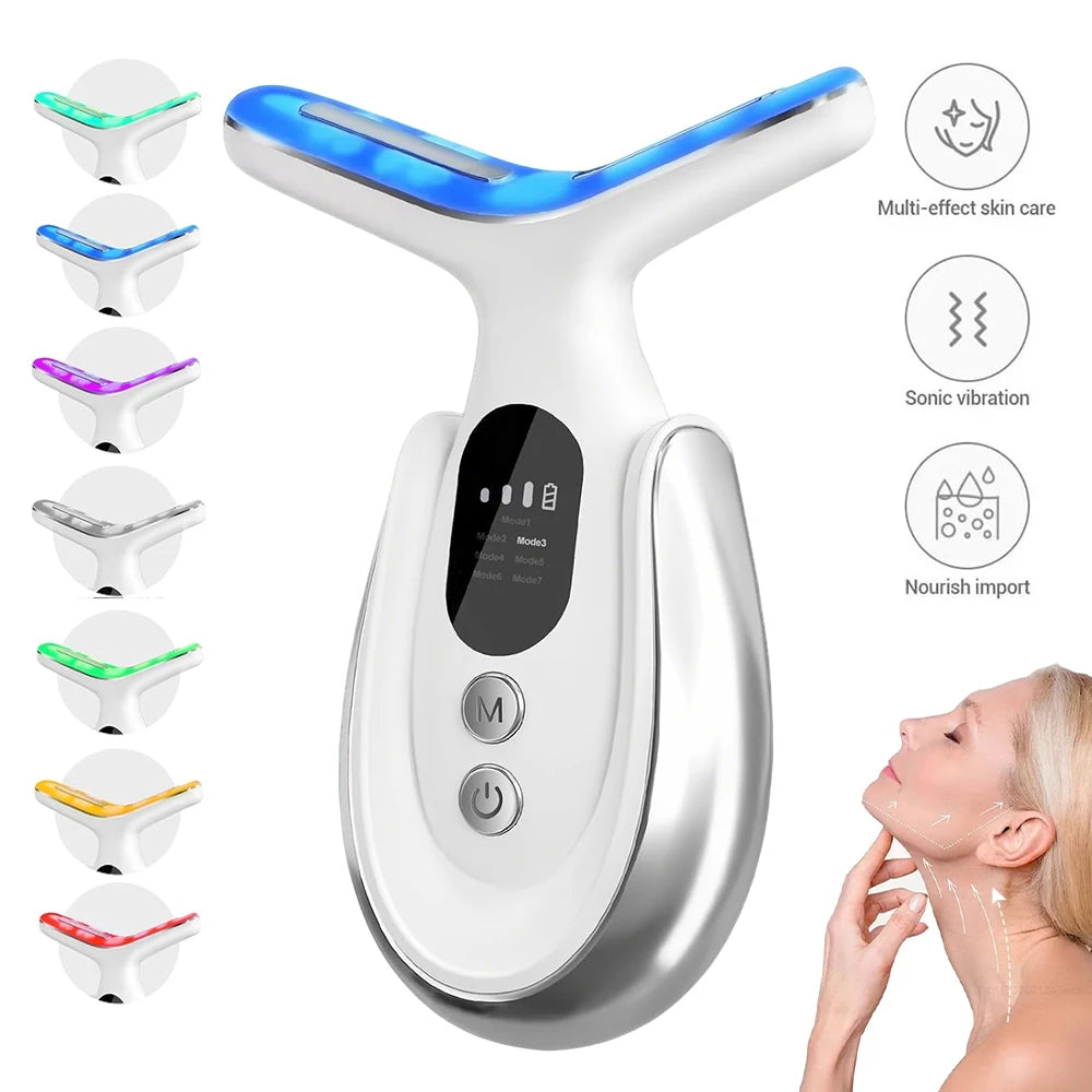 Facial And Neck Massage USB Rechargeable Neck Wrinkle Removal Beauty Apparatus-3 Gears 7 Modes Skin Lifting Face Relaxation Tool