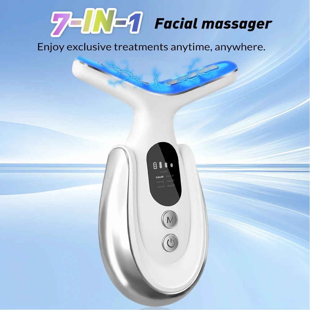 Facial And Neck Massage USB Rechargeable Neck Wrinkle Removal Beauty Apparatus-3 Gears 7 Modes Skin Lifting Face Relaxation Tool