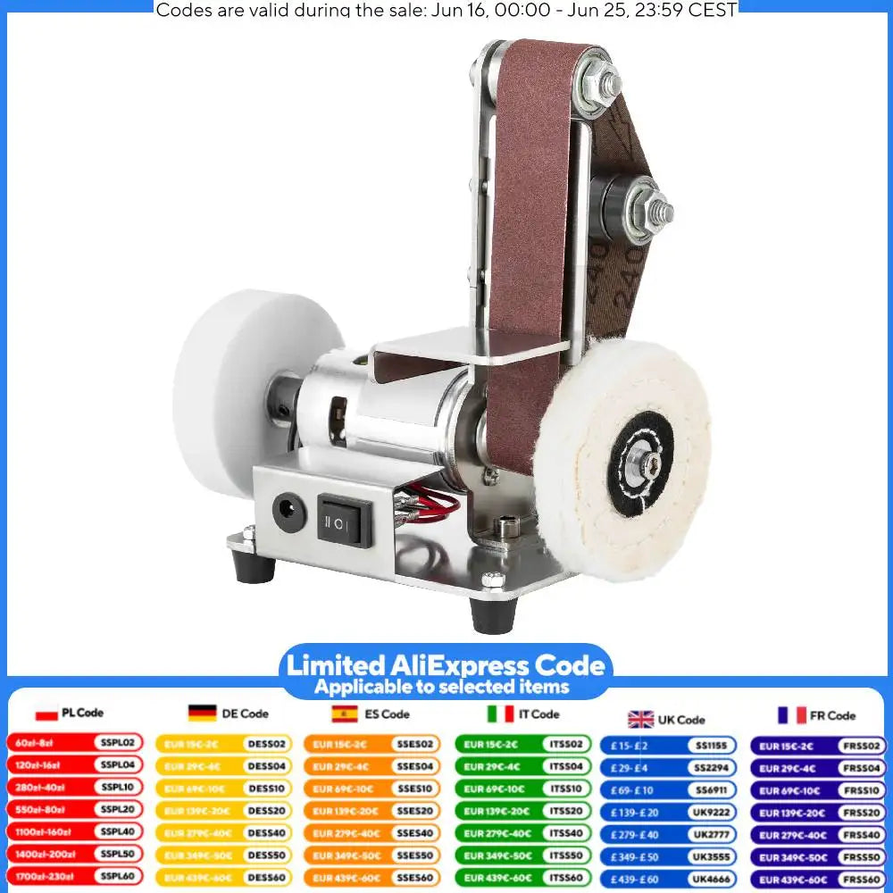 775 Motor Mini Belt Sander Electric Bench Grinder Stainless Steel Tabletop Polisher Adjustable Speed Sanding Machine