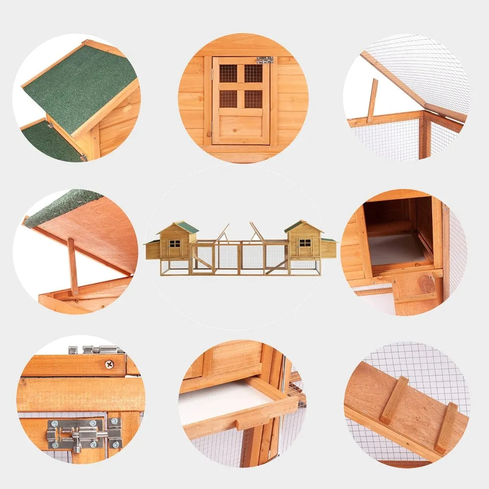 Outdoor Chicken Coop for 4 to 8 Chickens Wooden Hen Rabbit House Poultry Pet Hutch Run Cage with Waterproof Asphalt Roof Ramp and Nesting Box