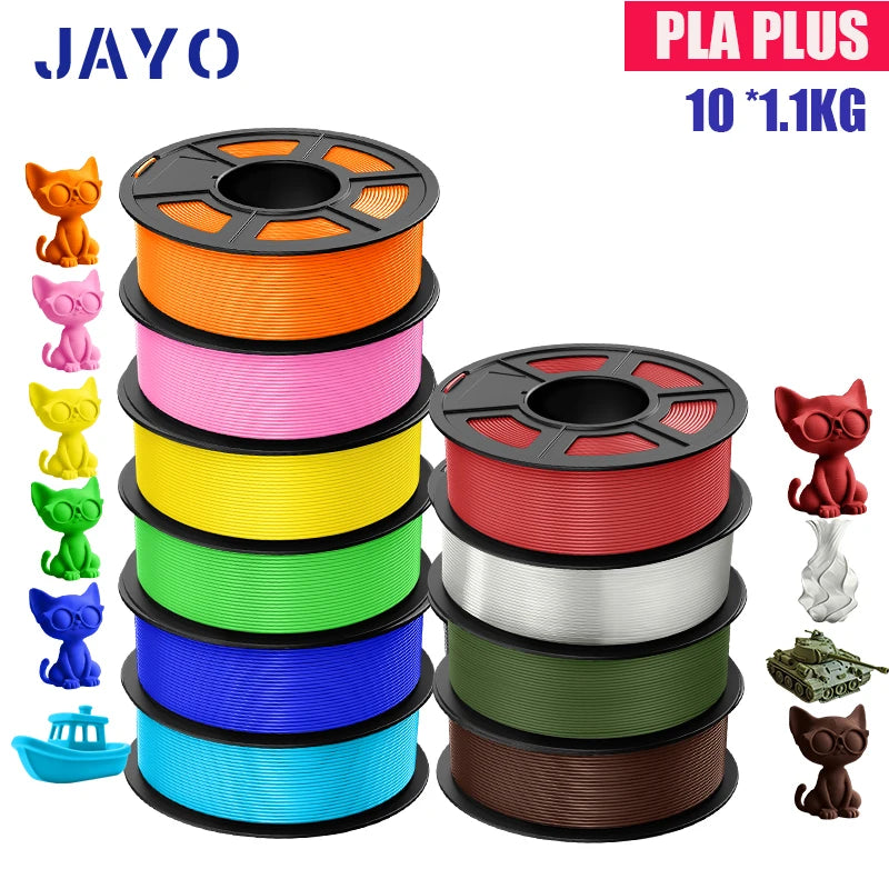JAYO PLA Plus Filament 1.75mm 10 Rolls Set Non Toxic 3D Printing Refills Smooth No Bubbles Multiple Colors Optional