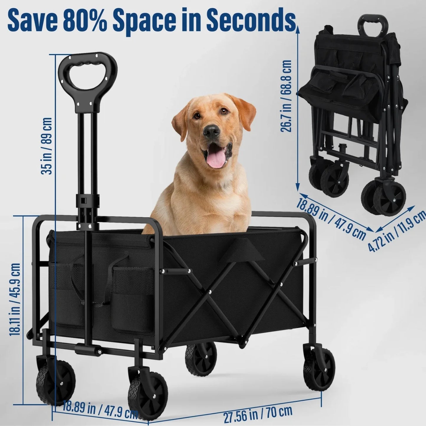 4 Wheel Foldable Garden Handcart Heavy Duty Cargo Transport One Hand Carry Portable Design for Easy Storage